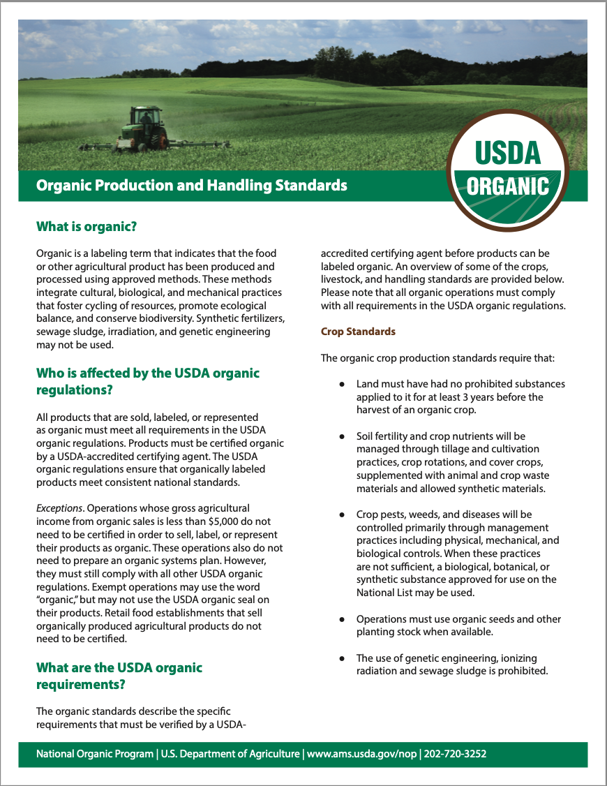 USDA Organic Production and Handling Standards Document