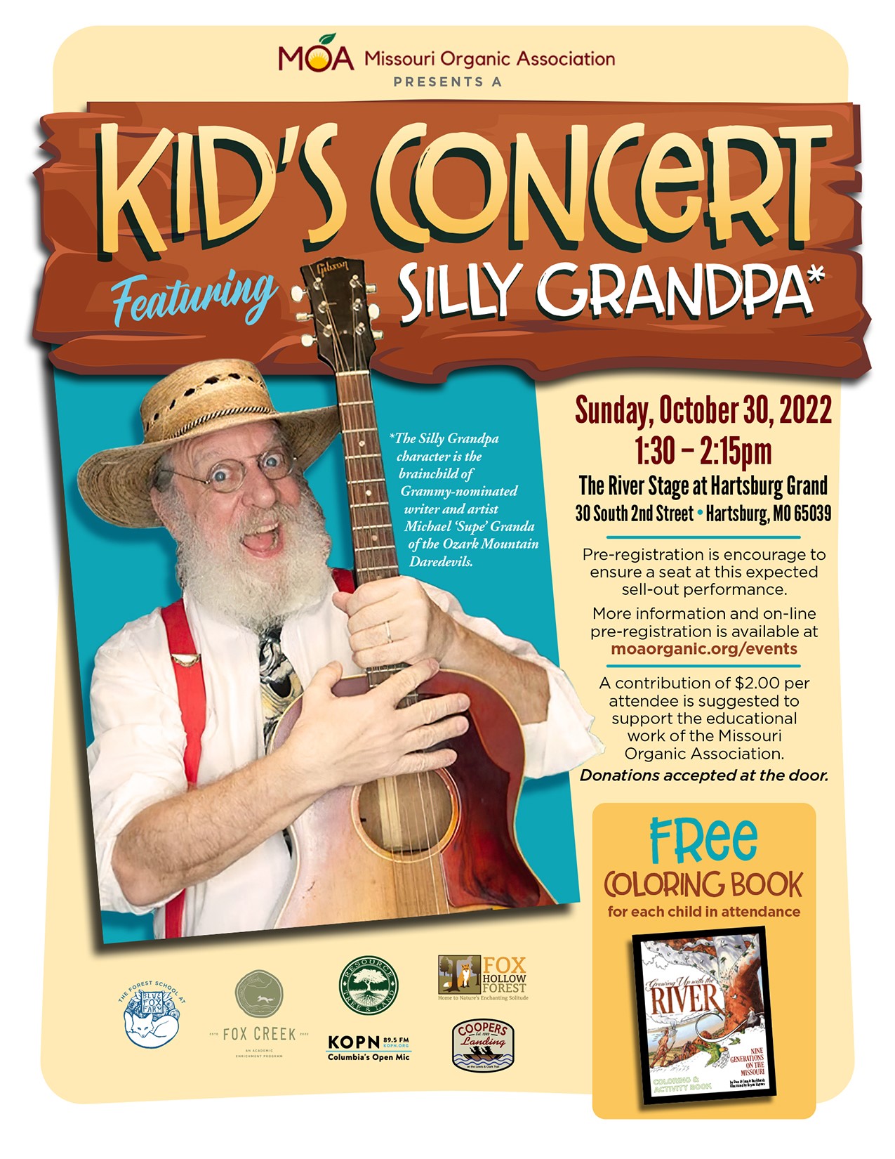 Flyer with information about a Children's Concert at the Hartsburg Grand with the Missouri Organic Association