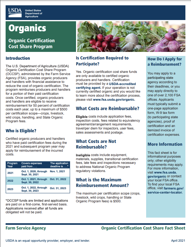 USDA Organic Certification Cost Share Program Fact Sheet - Missouri Organic Association